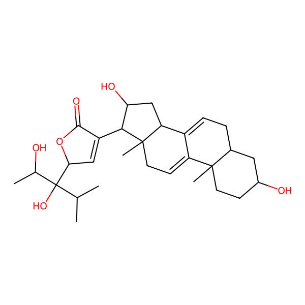 2D Structure of (2S)-4-[(3S,5S,10S,13S,14R,16R,17S)-3,16-dihydroxy-10,13-dimethyl-2,3,4,5,6,12,14,15,16,17-decahydro-1H-cyclopenta[a]phenanthren-17-yl]-2-[(2S,3R)-2,3-dihydroxy-4-methylpentan-3-yl]-2H-furan-5-one