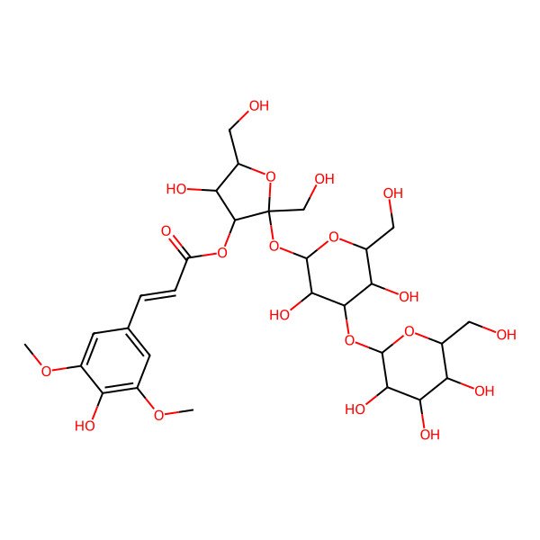 2D Structure of [(2S,3S,4R,5R)-2-[(2R,3R,4S,5R,6R)-3,5-dihydroxy-6-(hydroxymethyl)-4-[(2S,3R,4S,5S,6R)-3,4,5-trihydroxy-6-(hydroxymethyl)oxan-2-yl]oxyoxan-2-yl]oxy-4-hydroxy-2,5-bis(hydroxymethyl)oxolan-3-yl] (E)-3-(4-hydroxy-3,5-dimethoxyphenyl)prop-2-enoate