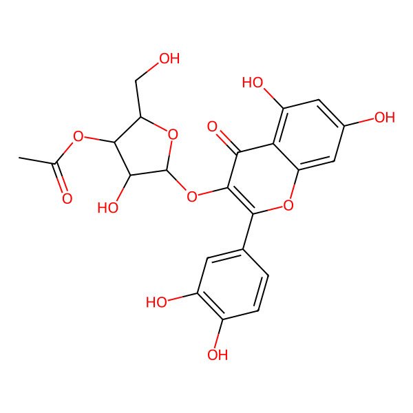 2D Structure of [5-[2-(3,4-Dihydroxyphenyl)-5,7-dihydroxy-4-oxochromen-3-yl]oxy-4-hydroxy-2-(hydroxymethyl)oxolan-3-yl] acetate