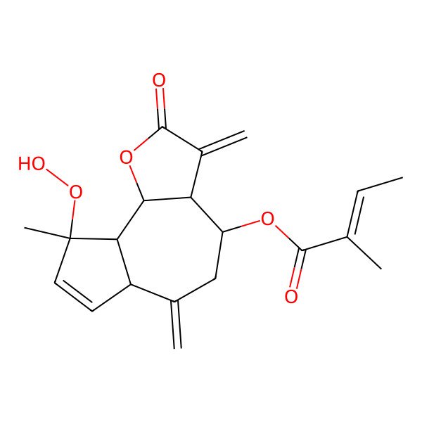 2D Structure of [(3aR,4S,6aR,9R,9aS,9bS)-9-hydroperoxy-9-methyl-3,6-dimethylidene-2-oxo-3a,4,5,6a,9a,9b-hexahydroazuleno[4,5-b]furan-4-yl] (Z)-2-methylbut-2-enoate