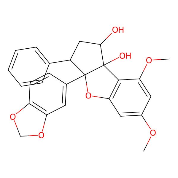 2D Structure of 3a-(1,3-benzodioxol-5-yl)-6,8-dimethoxy-3-phenyl-2,3-dihydro-1H-cyclopenta[b][1]benzofuran-1,8b-diol