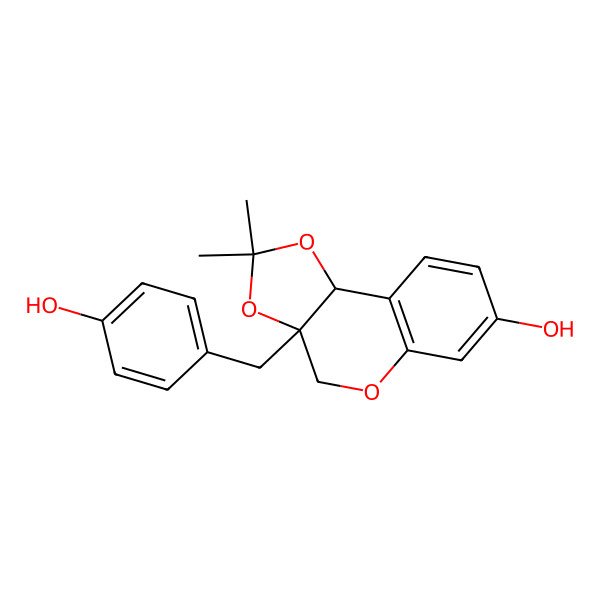 2D Structure of 3a-[(4-Hydroxyphenyl)methyl]-2,2-dimethyl-4,9b-dihydro-[1,3]dioxolo[4,5-c]chromen-7-ol