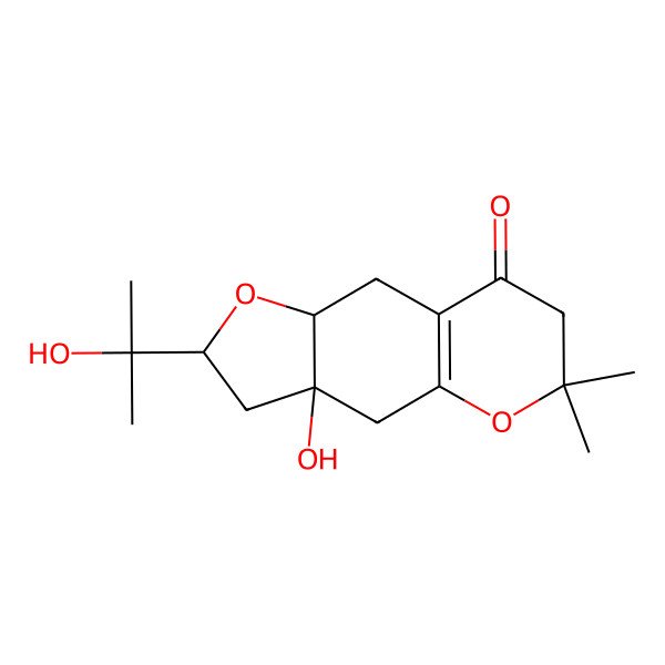 2D Structure of 3a-Hydroxy-2-(2-hydroxypropan-2-yl)-6,6-dimethyl-2,3,4,7,9,9a-hexahydrofuro[2,3-g]chromen-8-one