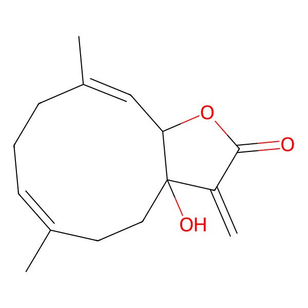 2D Structure of 3a-hydroxy-6,10-dimethyl-3-methylidene-5,8,9,11a-tetrahydro-4H-cyclodeca[b]furan-2-one