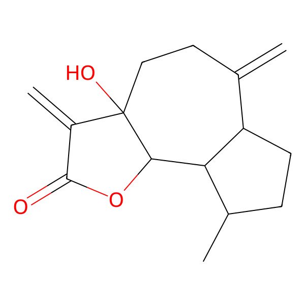 2D Structure of 3a-Hydroxy-9-methyl-3,6-dimethylidene-4,5,6a,7,8,9,9a,9b-octahydroazuleno[4,5-b]furan-2-one