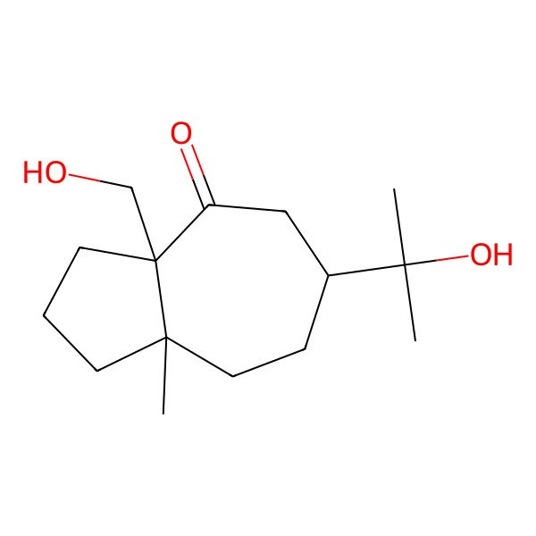 2D Structure of 3a-(hydroxymethyl)-6-(2-hydroxypropan-2-yl)-8a-methyl-2,3,5,6,7,8-hexahydro-1H-azulen-4-one 2D Structure of 3a-(hydroxymethyl)-6-(2-hydroxypropan-2-yl)-8a-methyl-2,3,5,6,7,8-hexahydro-1H-azulen-4-one