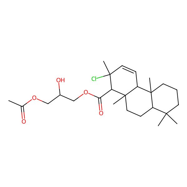 2D Structure of (3-Acetyloxy-2-hydroxypropyl) 2-chloro-2,4b,8,8,10a-pentamethyl-1,4a,5,6,7,8a,9,10-octahydrophenanthrene-1-carboxylate