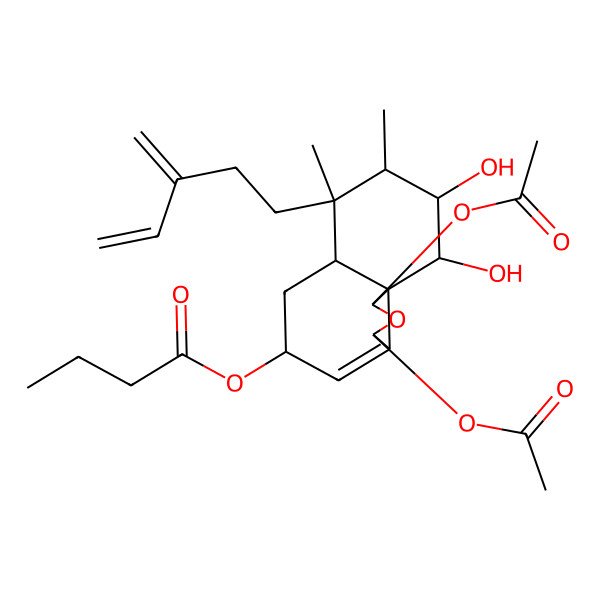 2D Structure of [(1S,3R,5R,6aS,7R,8S,9R,10R,10aR)-1,3-diacetyloxy-9,10-dihydroxy-7,8-dimethyl-7-(3-methylidenepent-4-enyl)-1,3,5,6,6a,8,9,10-octahydrobenzo[d][2]benzofuran-5-yl] butanoate