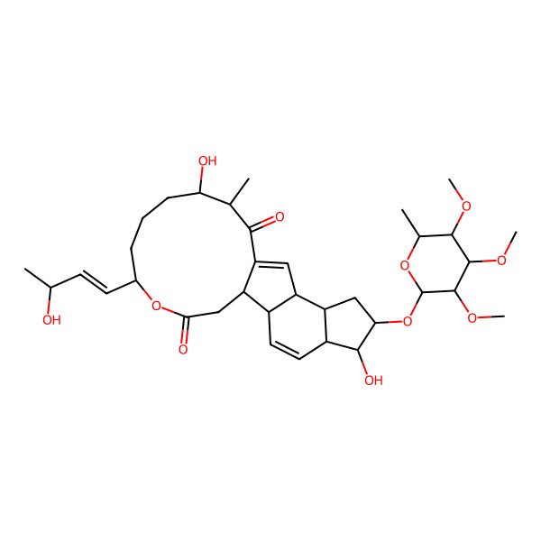 2D Structure of 6,15-Dihydroxy-19-(3-hydroxybut-1-enyl)-14-methyl-7-(3,4,5-trimethoxy-6-methyloxan-2-yl)oxy-20-oxatetracyclo[10.10.0.02,10.05,9]docosa-3,11-diene-13,21-dione
