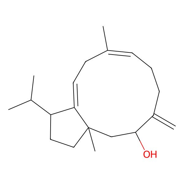 2D Structure of 3a,10-Dimethyl-6-methylidene-1-propan-2-yl-1,2,3,4,5,7,8,11-octahydrocyclopenta[11]annulen-5-ol