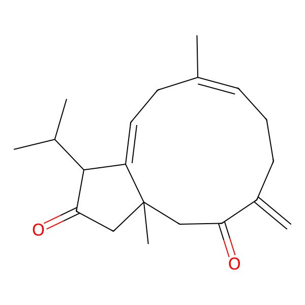 2D Structure of 3a,10-Dimethyl-6-methylidene-1-propan-2-yl-1,3,4,7,8,11-hexahydrocyclopenta[11]annulene-2,5-dione