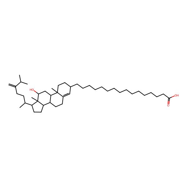 2D Structure of 16-[(8R,9S,10R,12R,13R,14S,17R)-12-hydroxy-10,13-dimethyl-17-[(2R)-6-methyl-5-methylideneheptan-2-yl]-2,3,6,7,8,9,11,12,14,15,16,17-dodecahydro-1H-cyclopenta[a]phenanthren-3-yl]hexadecanoic acid