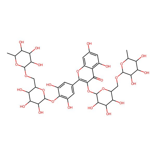 2D Structure of 2-[3,5-Dihydroxy-4-[3,4,5-trihydroxy-6-[(3,4,5-trihydroxy-6-methyloxan-2-yl)oxymethyl]oxan-2-yl]oxyphenyl]-5,7-dihydroxy-3-[3,4,5-trihydroxy-6-[(3,4,5-trihydroxy-6-methyloxan-2-yl)oxymethyl]oxan-2-yl]oxychromen-4-one