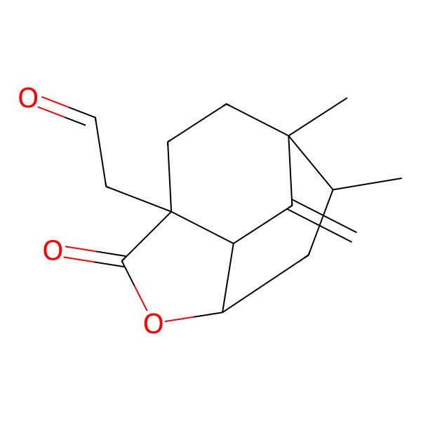 2D Structure of 2-[(1S,2R,4R,7R,8R)-1,2-dimethyl-9-methylidene-6-oxo-5-oxatricyclo[5.2.2.04,8]undecan-7-yl]acetaldehyde