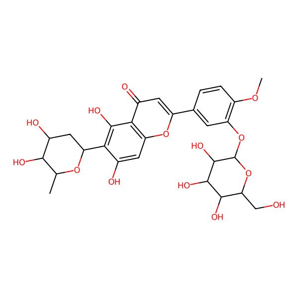 2D Structure of 6-[(2S,4S,5S,6S)-4,5-dihydroxy-6-methyloxan-2-yl]-5,7-dihydroxy-2-[4-methoxy-3-[(2S,3R,4S,5S,6R)-3,4,5-trihydroxy-6-(hydroxymethyl)oxan-2-yl]oxyphenyl]chromen-4-one
