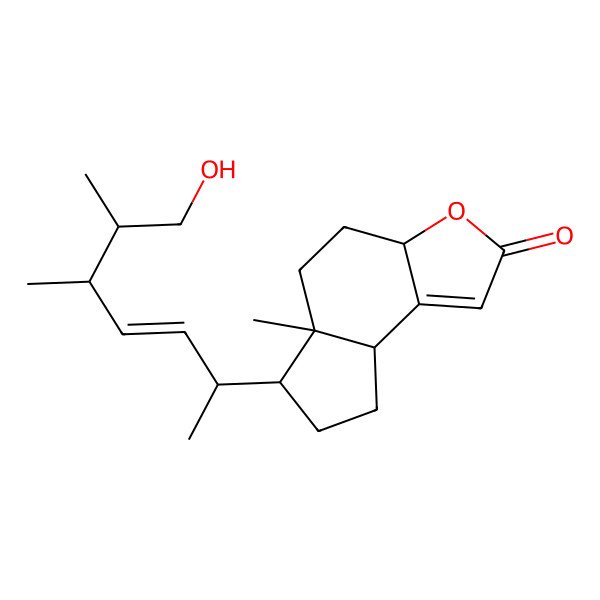 2D Structure of 6-(7-hydroxy-5,6-dimethylhept-3-en-2-yl)-5a-methyl-4,5,6,7,8,8a-hexahydro-3aH-cyclopenta[e][1]benzofuran-2-one