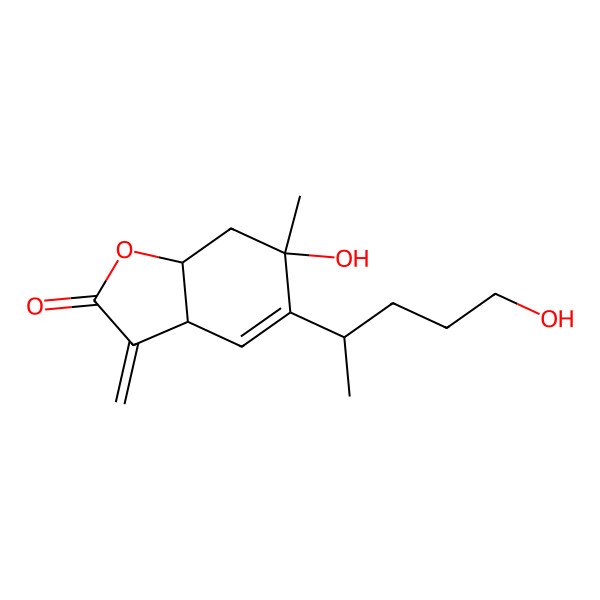 2D Structure of (3aR,6S,7aR)-6-hydroxy-5-[(2S)-5-hydroxypentan-2-yl]-6-methyl-3-methylidene-7,7a-dihydro-3aH-1-benzofuran-2-one