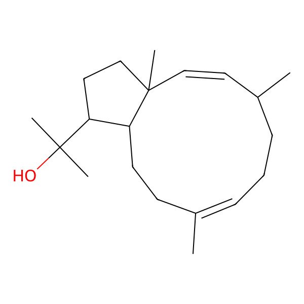 2D Structure of 2-[(1S,3aS,4E,6R,9E,12aR)-3a,6,10-trimethyl-2,3,6,7,8,11,12,12a-octahydro-1H-cyclopenta[11]annulen-1-yl]propan-2-ol