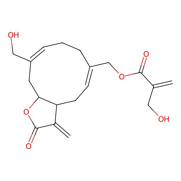 2D Structure of [(3aR,5Z,9Z,11aS)-10-(hydroxymethyl)-3-methylidene-2-oxo-3a,4,7,8,11,11a-hexahydrocyclodeca[b]furan-6-yl]methyl 2-(hydroxymethyl)prop-2-enoate