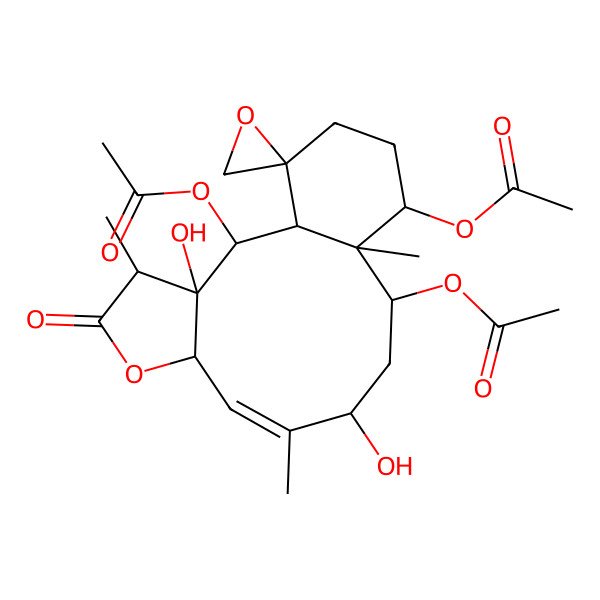 2D Structure of (2,12-Diacetyloxy-3,10-dihydroxy-4,9,13-trimethyl-5-oxospiro[6-oxatricyclo[11.4.0.03,7]heptadec-8-ene-17,2'-oxirane]-14-yl) acetate