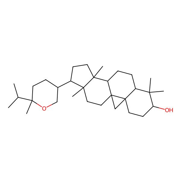 2D Structure of (1S,3R,6S,8R,11S,12S,15R,16R)-7,7,12,16-tetramethyl-15-[(3R,6R)-6-methyl-6-propan-2-yloxan-3-yl]pentacyclo[9.7.0.01,3.03,8.012,16]octadecan-6-ol