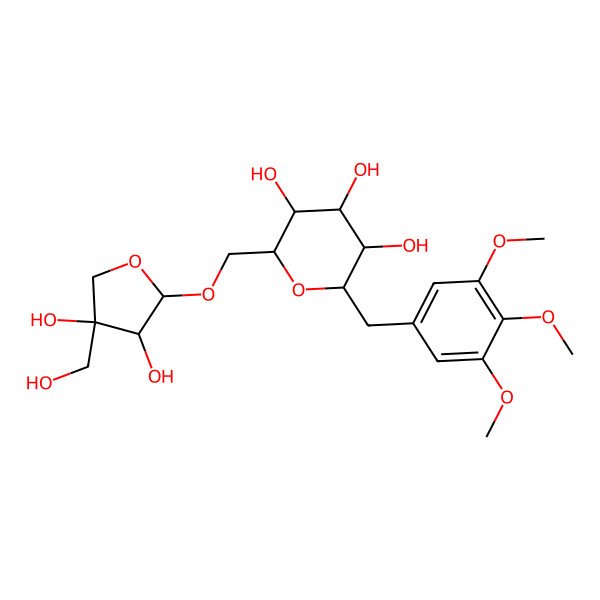 2D Structure of (2R,3S,4R,5R,6S)-2-[[(2R,3R,4R)-3,4-dihydroxy-4-(hydroxymethyl)oxolan-2-yl]oxymethyl]-6-[(3,4,5-trimethoxyphenyl)methyl]oxane-3,4,5-triol