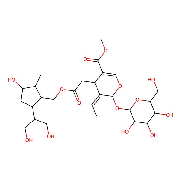2D Structure of methyl (4S,5Z,6S)-4-[2-[[(1R,2S,3S,5S)-5-(1,3-dihydroxypropan-2-yl)-3-hydroxy-2-methylcyclopentyl]methoxy]-2-oxoethyl]-5-ethylidene-6-[(2S,3R,4S,5S,6R)-3,4,5-trihydroxy-6-(hydroxymethyl)oxan-2-yl]oxy-4H-pyran-3-carboxylate