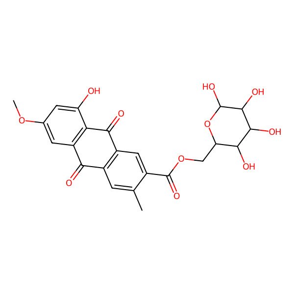 2D Structure of [(2R,3S,4S,5R,6S)-3,4,5,6-tetrahydroxyoxan-2-yl]methyl 8-hydroxy-6-methoxy-3-methyl-9,10-dioxoanthracene-2-carboxylate