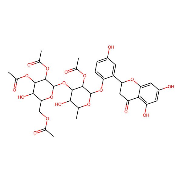 2D Structure of [4,5-Diacetyloxy-6-[3-acetyloxy-2-[2-(5,7-dihydroxy-4-oxo-2,3-dihydrochromen-2-yl)-4-hydroxyphenoxy]-5-hydroxy-6-methyloxan-4-yl]oxy-3-hydroxyoxan-2-yl]methyl acetate