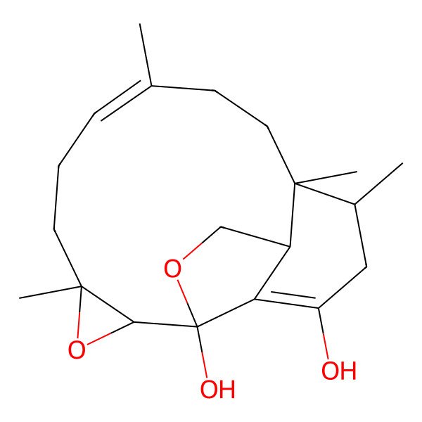 2D Structure of (1R,4S,5R,7S,10Z,14R,15R)-7,11,14,15-tetramethyl-3,6-dioxatetracyclo[12.4.0.04,18.05,7]octadeca-10,17-diene-4,17-diol
