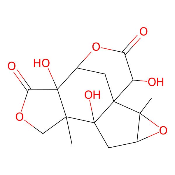 2D Structure of (1R,2R,4S,6S,7S,11R,12S,15R)-6,11,15-trihydroxy-2,7-dimethyl-3,9,13-trioxapentacyclo[10.3.1.01,6.02,4.07,11]hexadecane-10,14-dione