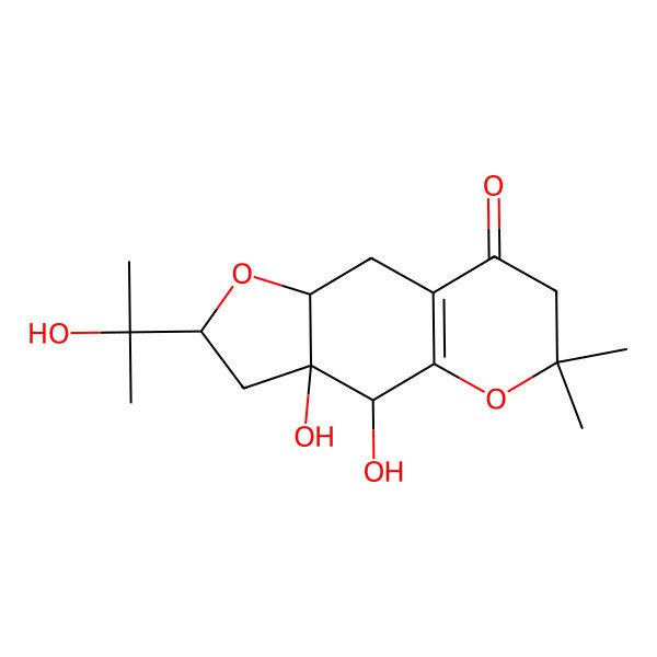 2D Structure of 3a,4-Dihydroxy-2-(2-hydroxypropan-2-yl)-6,6-dimethyl-2,3,4,7,9,9a-hexahydrofuro[2,3-g]chromen-8-one