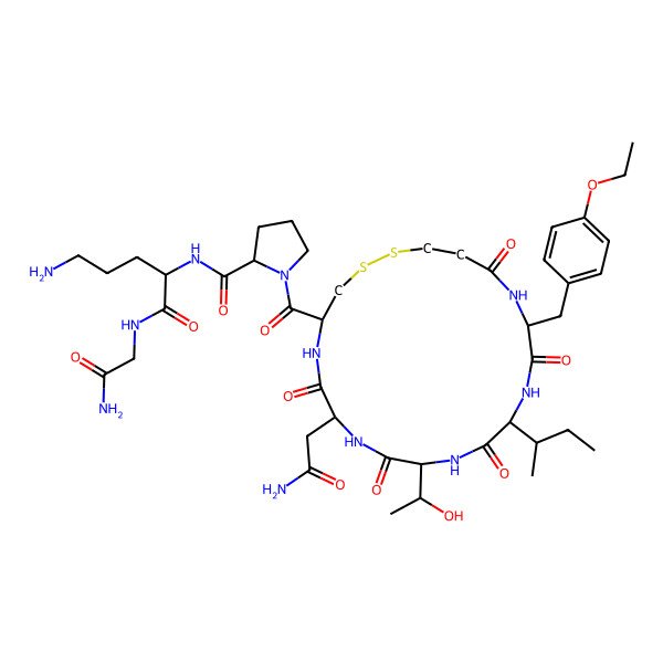 2D Structure of (2S)-N-[5-amino-1-[(2-amino-2-oxoethyl)amino]-1-oxopentan-2-yl]-1-[(4R,7S,16R)-7-(2-amino-2-oxoethyl)-13-[(2S)-butan-2-yl]-16-[(4-ethoxyphenyl)methyl]-10-[(1R)-1-hydroxyethyl]-6,9,12,15,18-pentaoxo-1,2-dithia-5,8,11,14,17-pentazacycloicosane-4-carbonyl]pyrrolidine-2-carboxamide