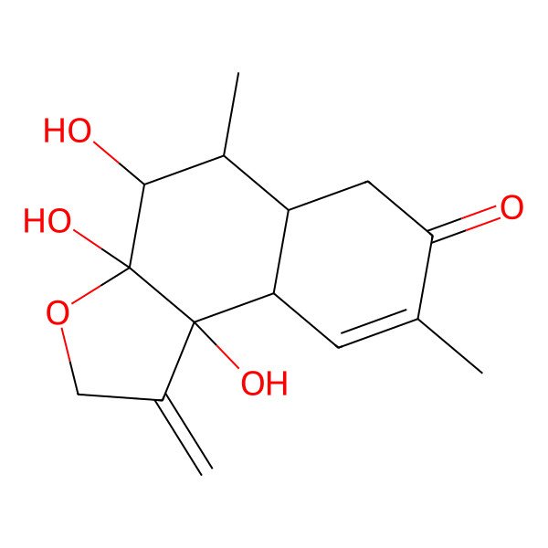 2D Structure of 3a,4,9b-trihydroxy-5,8-dimethyl-1-methylidene-5,5a,6,9a-tetrahydro-4H-benzo[e][1]benzofuran-7-one
