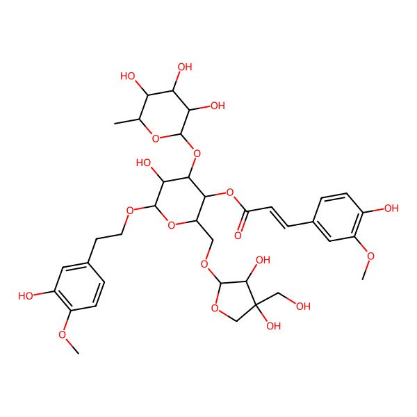 2D Structure of [(2R,3R,4R,5R,6R)-2-[[(2S,3R,4R)-3,4-dihydroxy-4-(hydroxymethyl)oxolan-2-yl]oxymethyl]-5-hydroxy-6-[2-(3-hydroxy-4-methoxyphenyl)ethoxy]-4-[(2S,3R,4R,5R,6S)-3,4,5-trihydroxy-6-methyloxan-2-yl]oxyoxan-3-yl] (Z)-3-(4-hydroxy-3-methoxyphenyl)prop-2-enoate