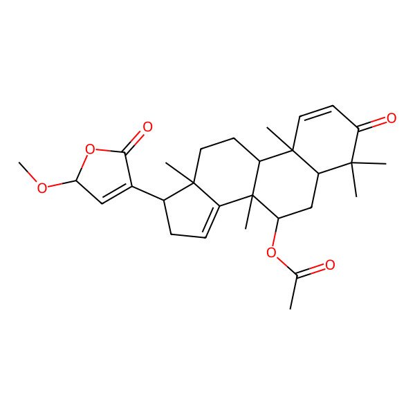 2D Structure of [(5R,7R,8R,9R,10R,13S,17R)-17-[(2S)-2-methoxy-5-oxo-2H-furan-4-yl]-4,4,8,10,13-pentamethyl-3-oxo-5,6,7,9,11,12,16,17-octahydrocyclopenta[a]phenanthren-7-yl] acetate