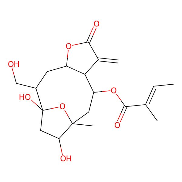 2D Structure of 2-Butenoic acid, 2-methyl-, dodecahydro-7,9-dihydroxy-10-(hydroxymethyl)-6-methyl-3-methylene-2-oxo-6,9-epoxycyclodeca[b]furan-4-yl ester