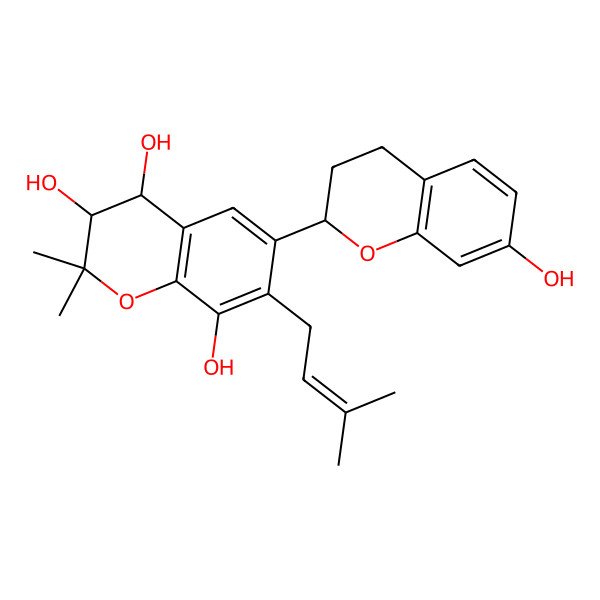 2D Structure of (3R,4S)-6-[(2S)-7-hydroxy-3,4-dihydro-2H-chromen-2-yl]-2,2-dimethyl-7-(3-methylbut-2-enyl)-3,4-dihydrochromene-3,4,8-triol