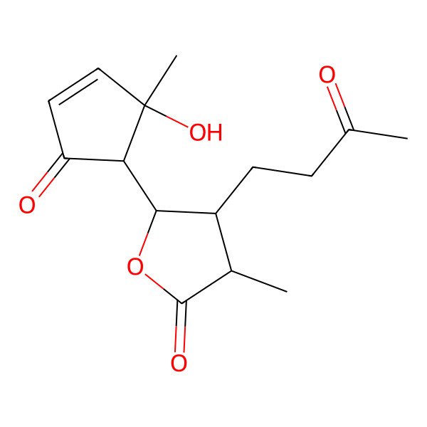 2D Structure of (3R,4R,5S)-5-[(1S,2R)-2-hydroxy-2-methyl-5-oxocyclopent-3-en-1-yl]-3-methyl-4-(3-oxobutyl)oxolan-2-one