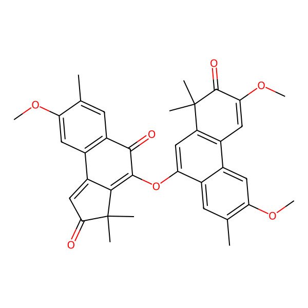 2D Structure of 4-[(3,6-Dimethoxy-1,1,7-trimethyl-2-oxo-9-phenanthryl)oxy]-8-methoxy-3,3,7-trimethyl-cyclopenta[a]naphthalene-2,5-dione
