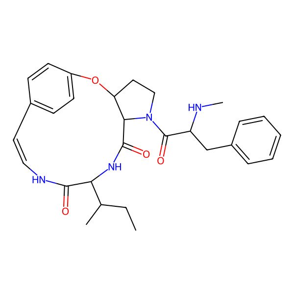 2D Structure of (3S,7S,10S,13Z)-10-[(2S)-butan-2-yl]-6-[(2S)-2-(methylamino)-3-phenylpropanoyl]-2-oxa-6,9,12-triazatricyclo[13.2.2.03,7]nonadeca-1(18),13,15(19),16-tetraene-8,11-dione