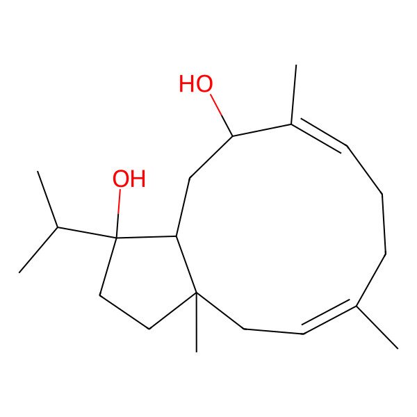 2D Structure of 3a,6,10-Trimethyl-1-propan-2-yl-2,3,4,7,8,11,12,12a-octahydrocyclopenta[11]annulene-1,11-diol