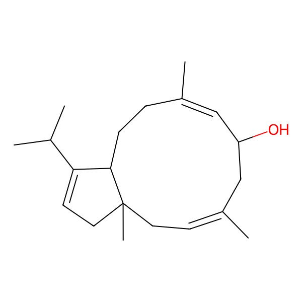2D Structure of 3a,6,10-trimethyl-1-propan-2-yl-4,7,8,11,12,12a-hexahydro-3H-cyclopenta[11]annulen-8-ol
