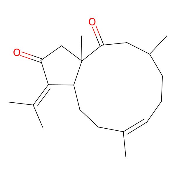 2D Structure of 3a,6,10-Trimethyl-1-propan-2-ylidene-3,5,6,7,8,11,12,12a-octahydrocyclopenta[11]annulene-2,4-dione