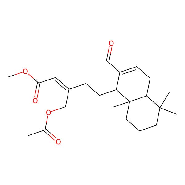 2D Structure of methyl (E)-5-[(1S,4aR,8aS)-2-formyl-5,5,8a-trimethyl-1,4,4a,6,7,8-hexahydronaphthalen-1-yl]-3-(acetyloxymethyl)pent-2-enoate