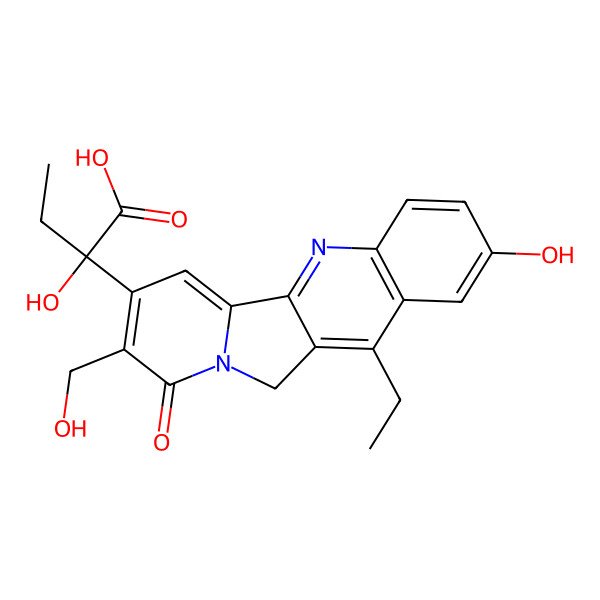 2D Structure of (2S)-2-[12-ethyl-2-hydroxy-8-(hydroxymethyl)-9-oxo-11H-indolizino[1,2-b]quinolin-7-yl]-2-hydroxybutanoic acid