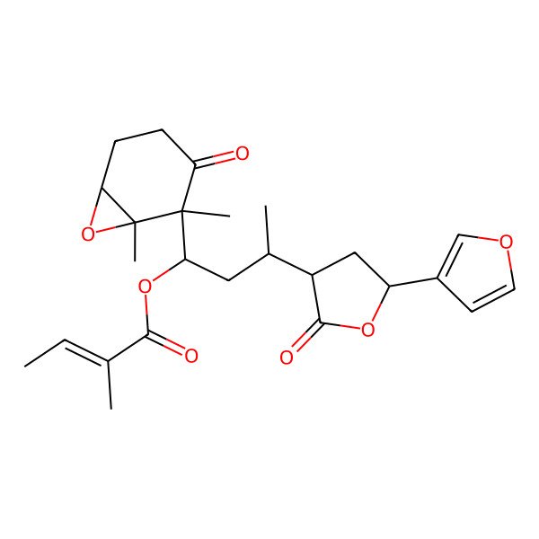 2D Structure of [(1R,3R)-1-[(1S,2R,6R)-1,2-dimethyl-3-oxo-7-oxabicyclo[4.1.0]heptan-2-yl]-3-[(3R,5R)-5-(furan-3-yl)-2-oxooxolan-3-yl]butyl] (E)-2-methylbut-2-enoate