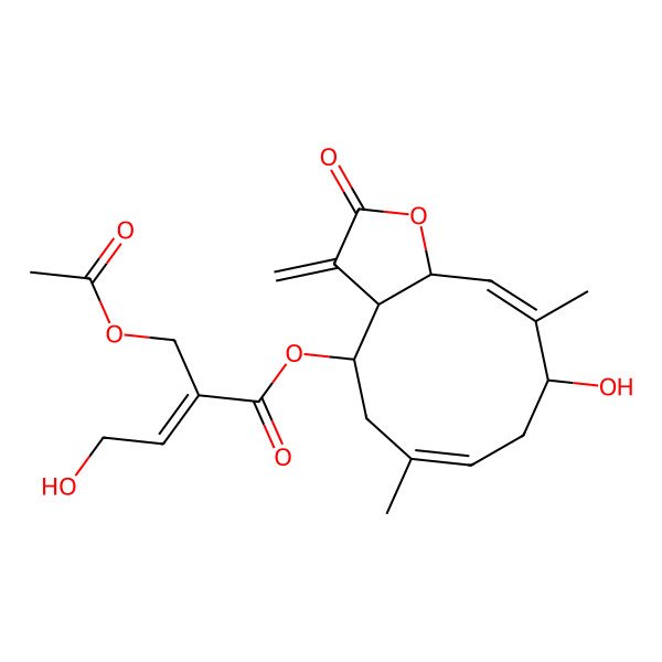 2D Structure of [(3aR,4R,6E,9R,10E,11aS)-9-hydroxy-6,10-dimethyl-3-methylidene-2-oxo-3a,4,5,8,9,11a-hexahydrocyclodeca[b]furan-4-yl] (E)-2-(acetyloxymethyl)-4-hydroxybut-2-enoate