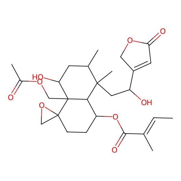 2D Structure of [4a-(acetyloxymethyl)-5-hydroxy-8-[2-hydroxy-2-(5-oxo-2H-furan-3-yl)ethyl]-7,8-dimethylspiro[2,3,5,6,7,8a-hexahydro-1H-naphthalene-4,2'-oxirane]-1-yl] 2-methylbut-2-enoate