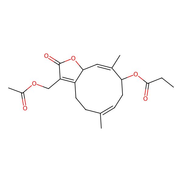 2D Structure of [(6E,9S,10E,11aR)-3-(acetyloxymethyl)-6,10-dimethyl-2-oxo-5,8,9,11a-tetrahydro-4H-cyclodeca[b]furan-9-yl] propanoate